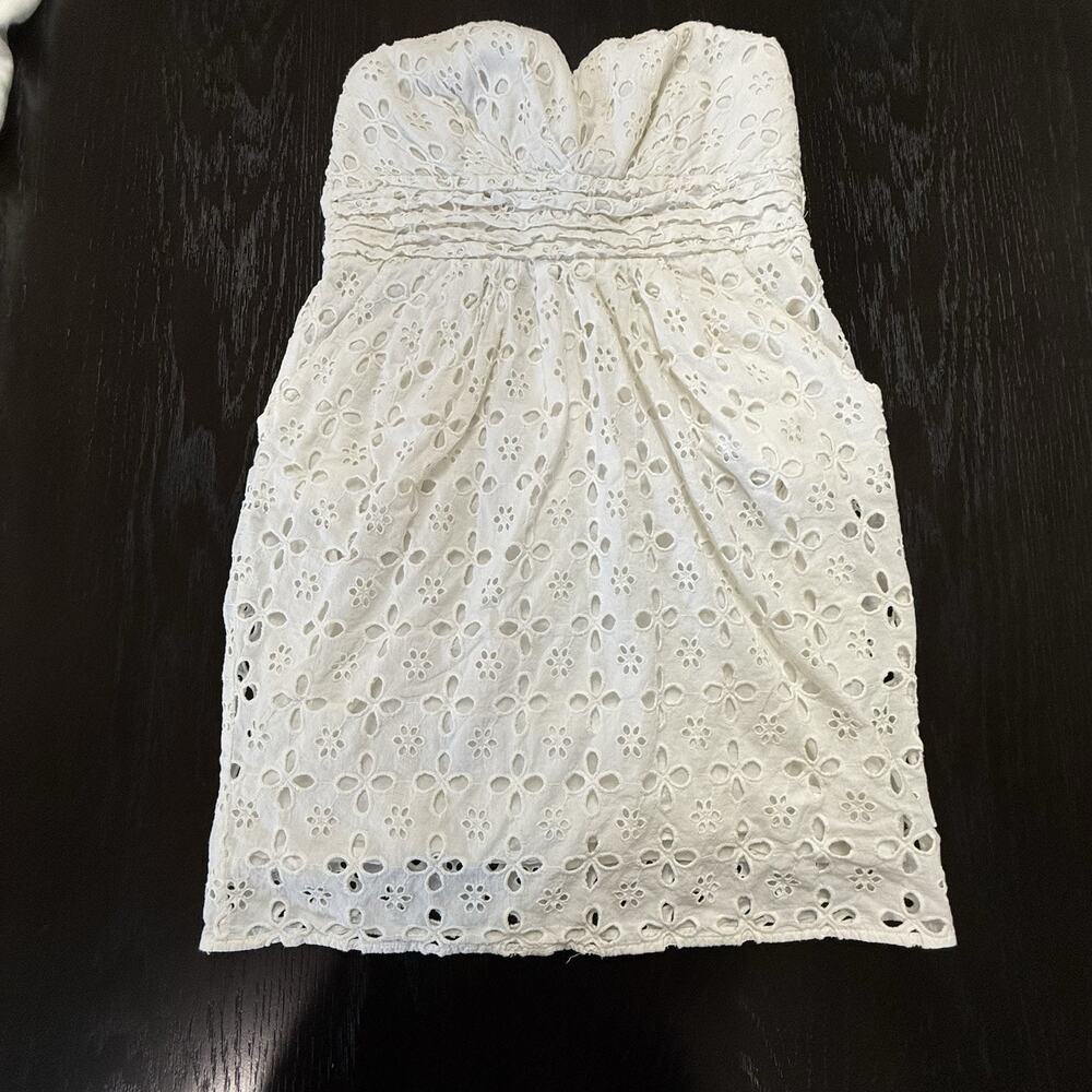 Metropark White Strapless Lined Lace Eyelet Mini Dress Coquette Romantic M